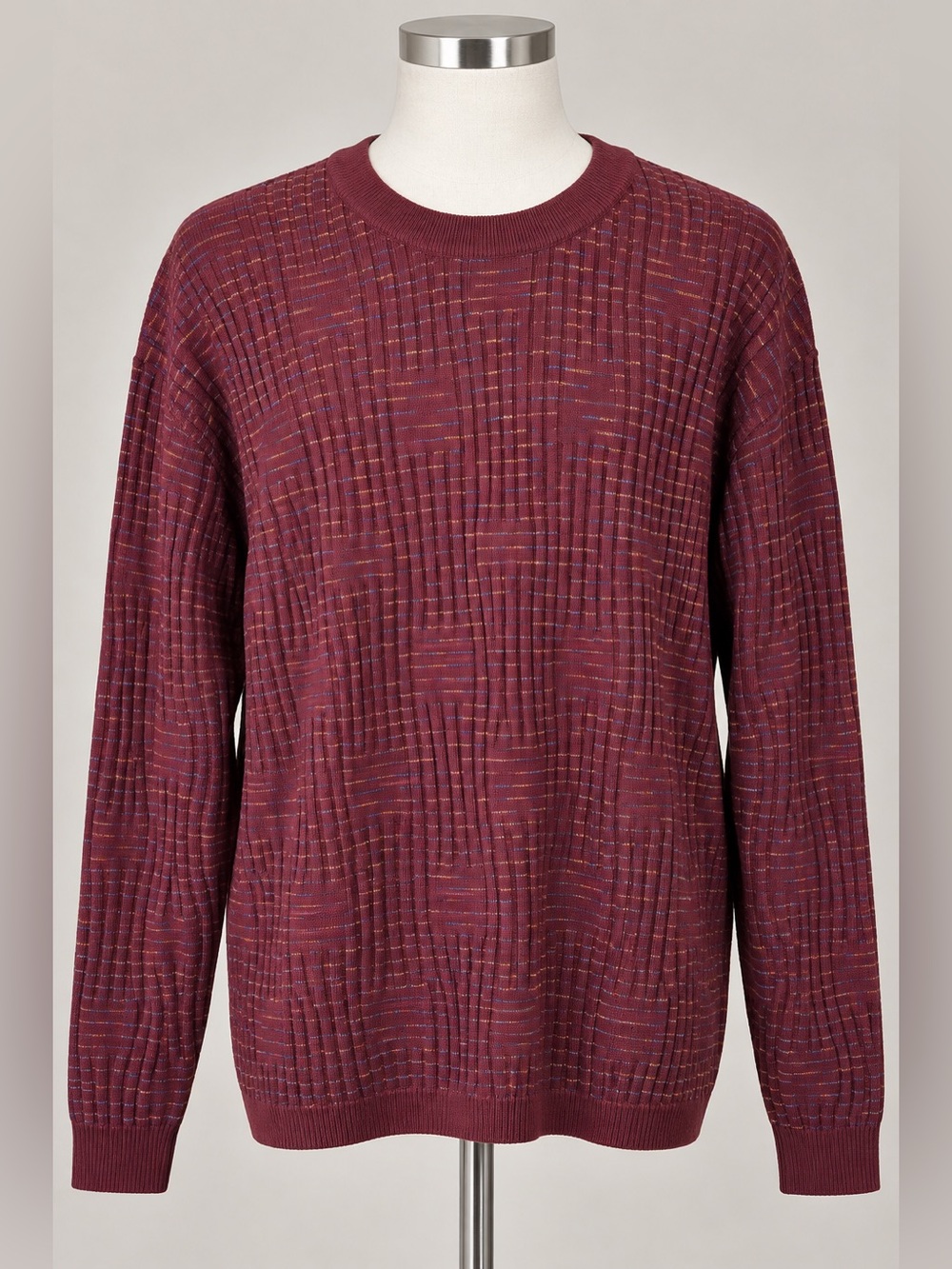 Vintage Jhane Barnes Maroon 75% Silk Textured Knit Sweater Mens XXL